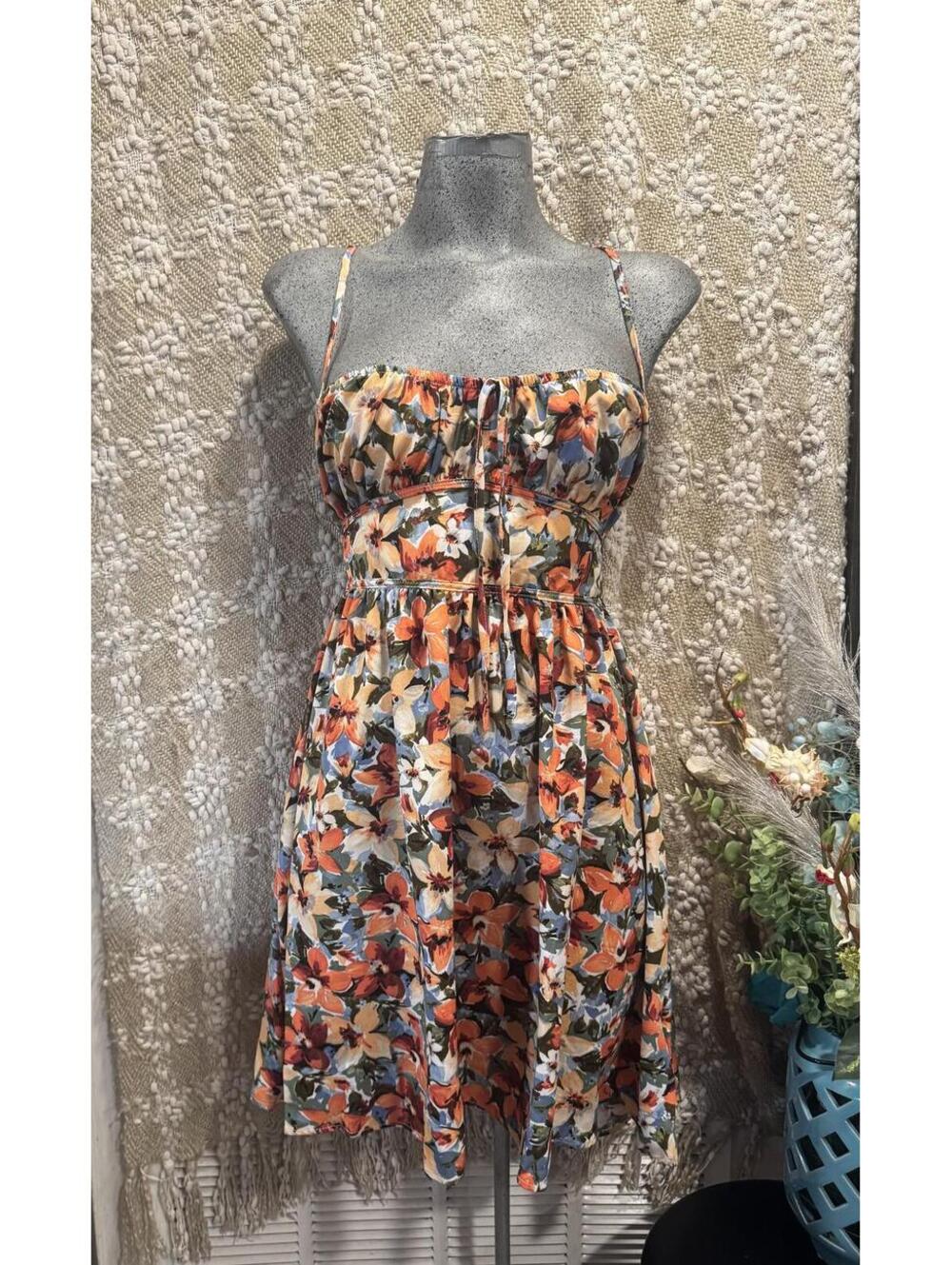 SHEIN VCAY Sexy Floral Print Spaghetti Strap Dress - Size L